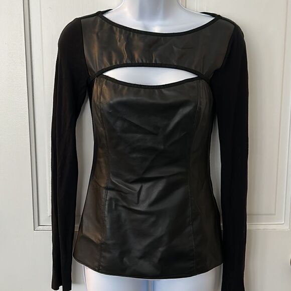 BAILEY/44 FAUX LEATHER LONG SLEEVE “PARKER” TOP W/ CUTOUT FRONT - Picture 2 of 7